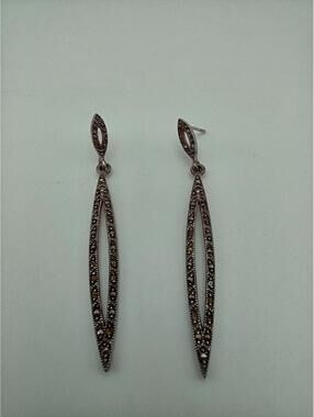 Sterling Marcasite Long Dangle Earrings Art Deco 925